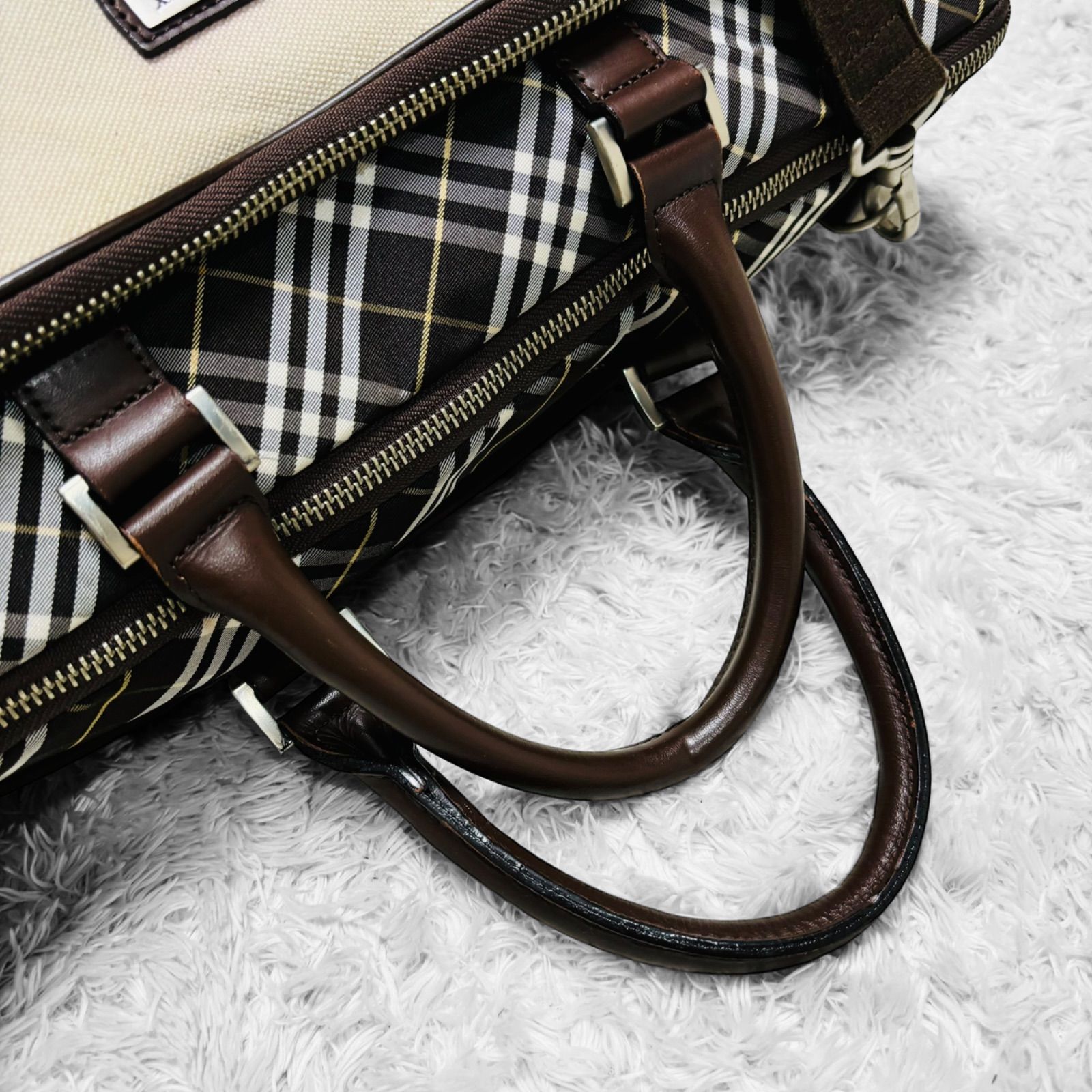 BURBERRY BLACK LABEL バーバリー ブラックレーベル ブリーフケース 2way ノバチェック ビジネスバッグ 書類カバン ショルダー バッグ レザー キャンバス 茶 ブラウン アイボリー - メルカリ