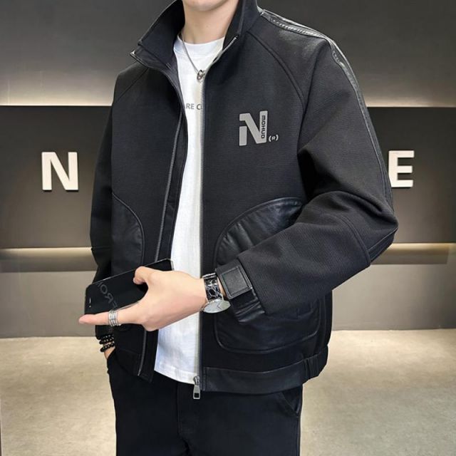 秋冬 コーデ メンズ 服 シンプル ファッション オシャレ 大人 かっこいい 大きいサイズ ストリート 紳士服 コート PU エコ レザー ニット スタンドカラー ジャケット 服