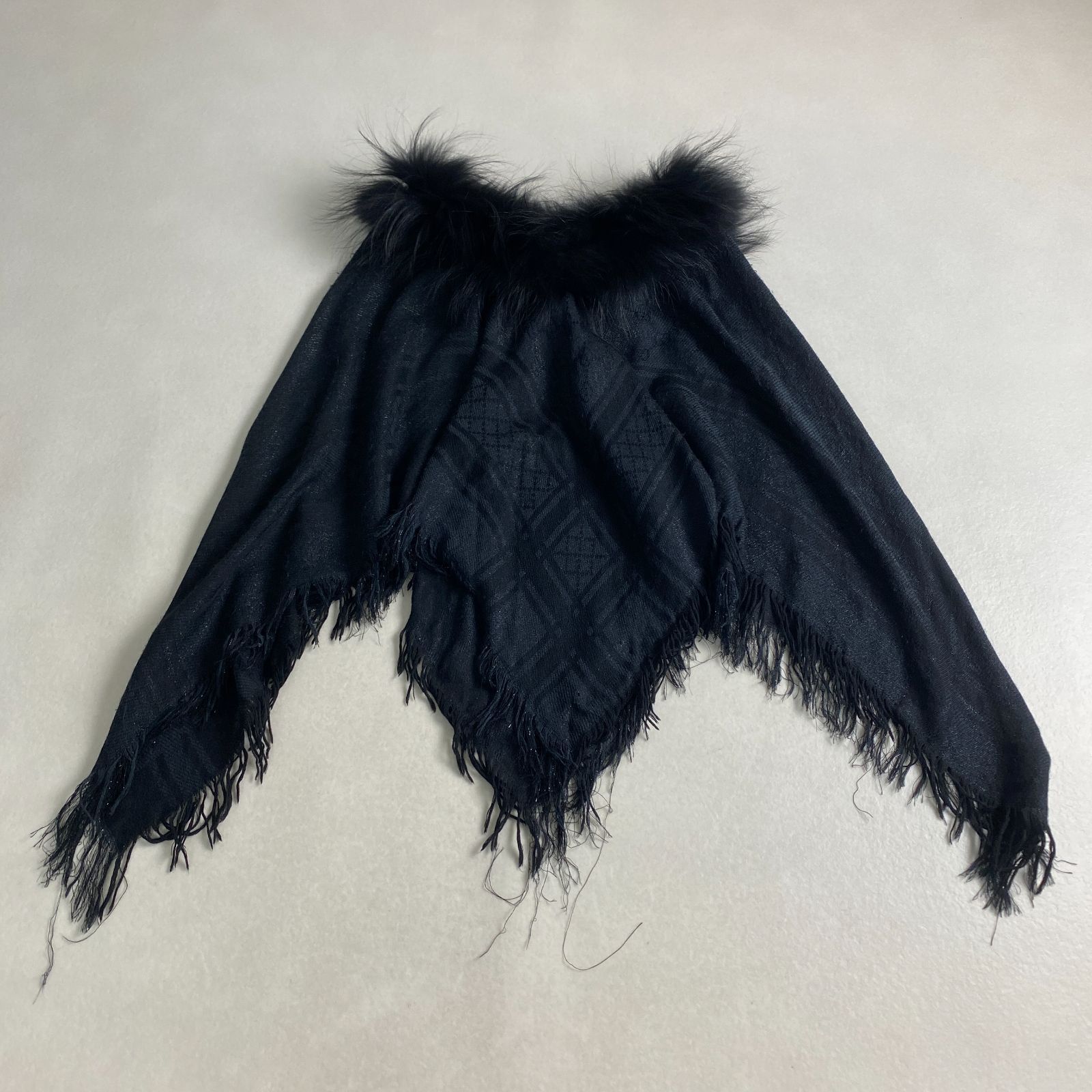 グッチ ショール GG柄 フォックスファー ケープ フリンジ アフガンストール GUCCI シルク混