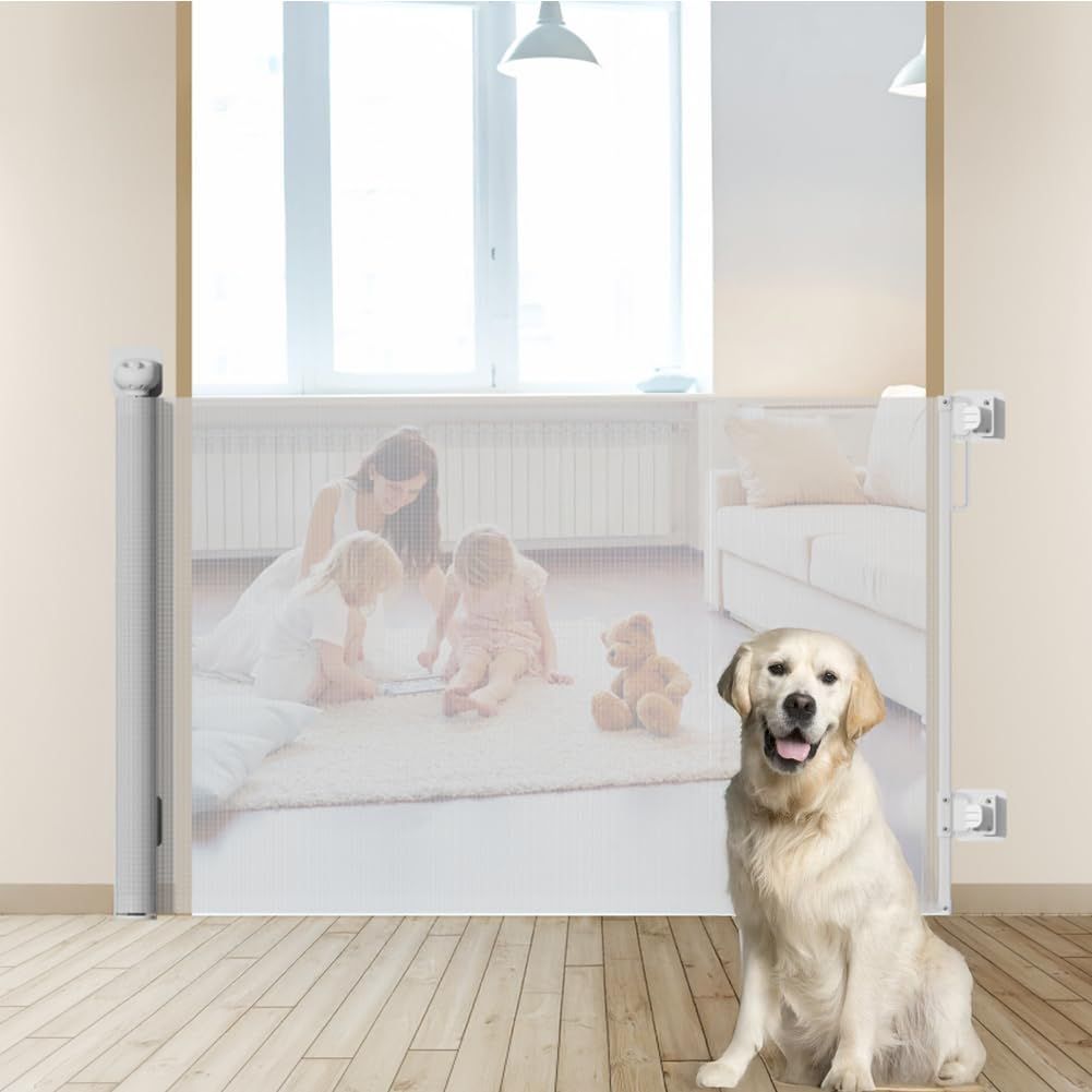 ベビー＆ペット ロールゲート 折りたたみ式 引き込み式 最大180cm対応 玄関 階段 廊下用 ロック機能付き 取り付け簡単 穴開け不要 両面テープ同梱 cukulife メッシュ素材 子供安全 ペット走防止 コンパクト収納
