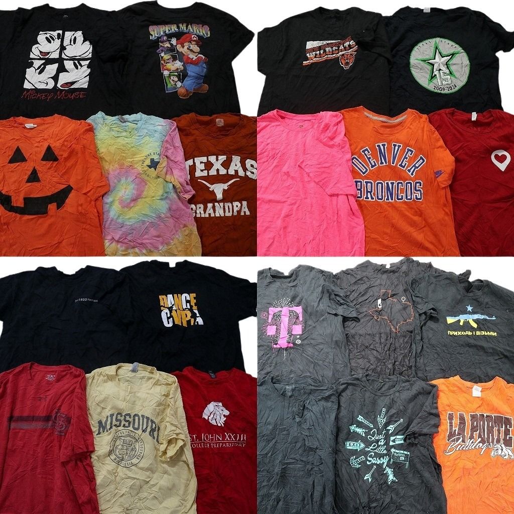 古着卸 まとめ売り カラーmix プリント 半袖Tシャツ 21枚セット (メンズ XL ) マリオ ミッキー タイダイ カレッジ系 MT9819