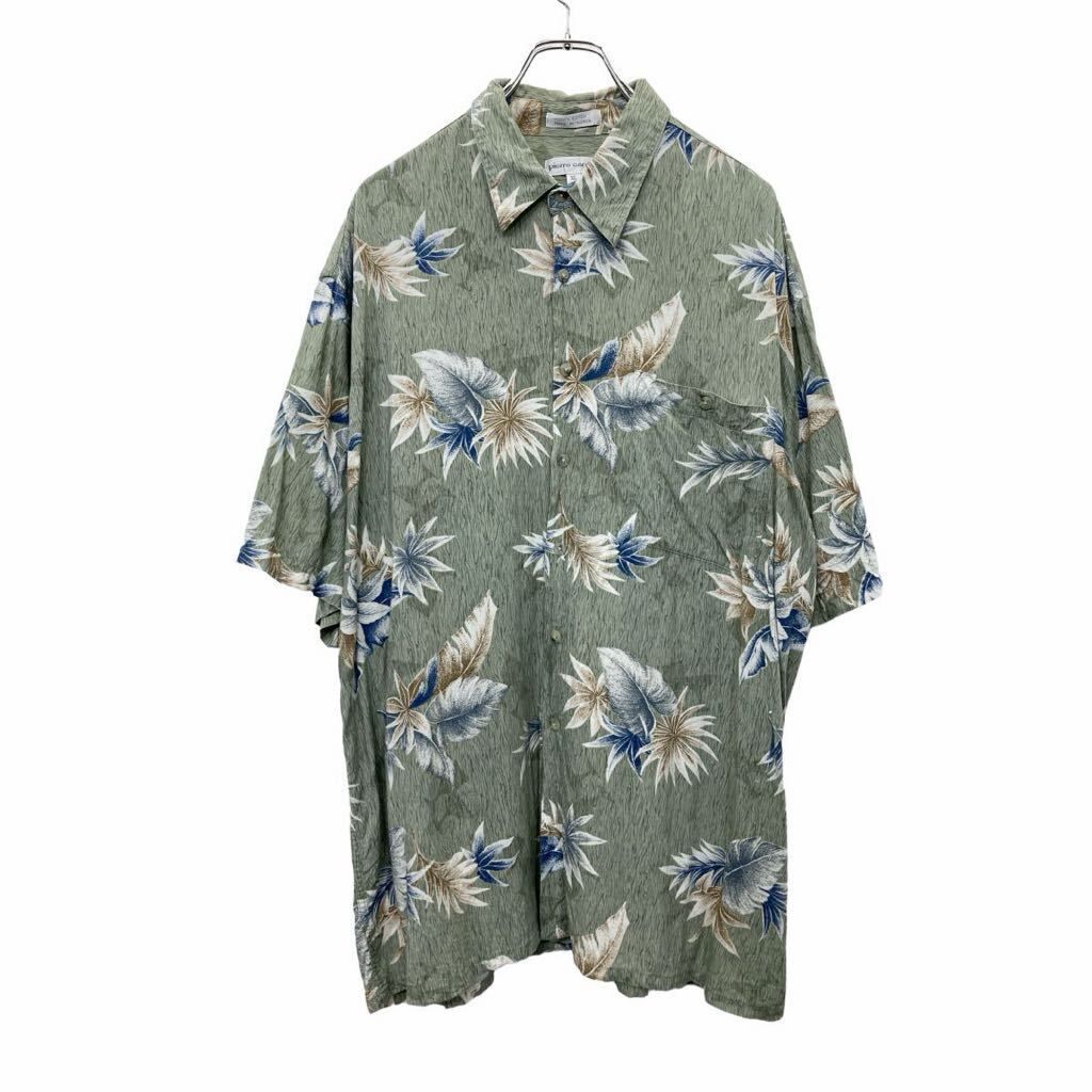 pierre cardin 半袖 シャツ XLサイズ 胸ポケット 総柄 アロハシャツ グリーン 古着卸 アメリカ仕入 t2408-3819