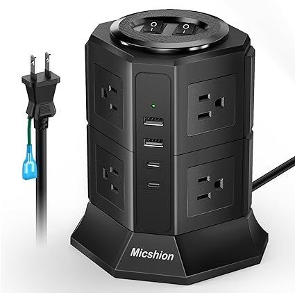 延長コード 2M 電源タップ タワー Type-C付 8個AC口 2個USB-Cポート 2個USB-Aポート Micshion USB コンセント  個別スイッチ型 テーブルタップ 雷ガード usb-c付き たこ足配線 過負荷保護 2層 省エ - メルカリ