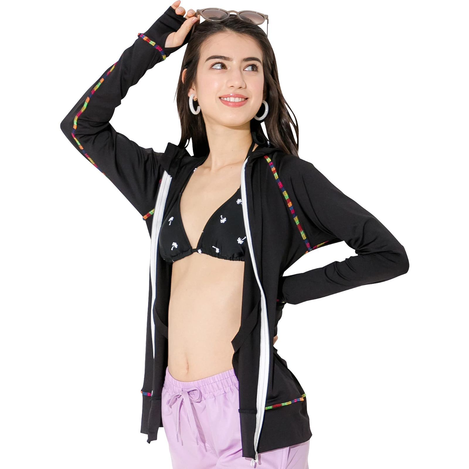 FELLOW 無地 ラッシュガード パーカー レディース ラッシュパーカー 接触冷感 フードあり 長袖 UVカット UPF 50