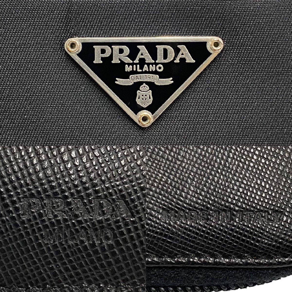 極 美品 PRADA プラダ 三角ロゴ 金具 ナイロン サフィアーノレザー 本