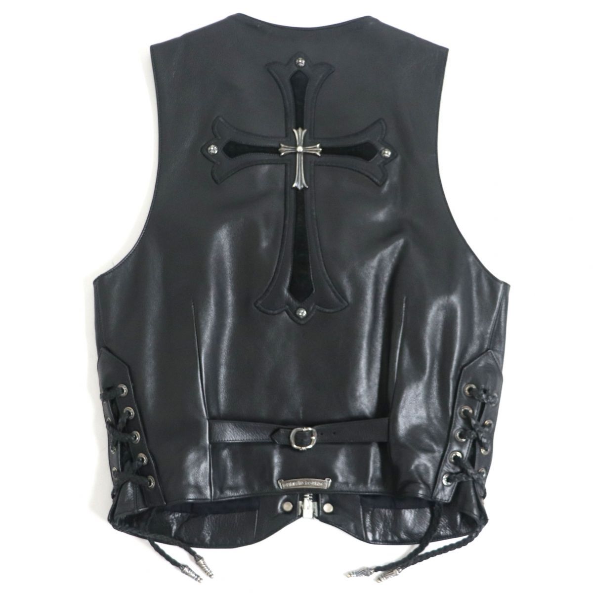 極美品】CHROME HEARTS そり返る クロムハーツ ラージクロス レザーベスト