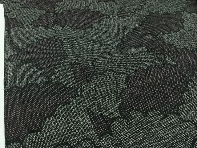 平和屋着物▽結城紬 単衣 80亀甲 雲取り文 正絹 逸品 AABB2457jh