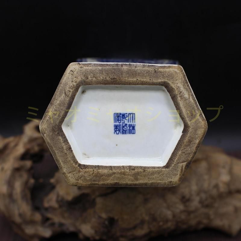 清乾隆青花人物花鳥六方賞瓶 景徳鎮 陶磁器 装飾品 現代工芸品