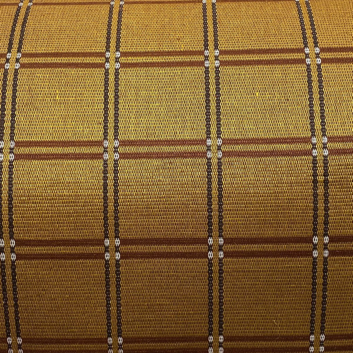 取付無料 名古屋帯 八寸名古屋帯 格子 縞 山吹茶色 正絹