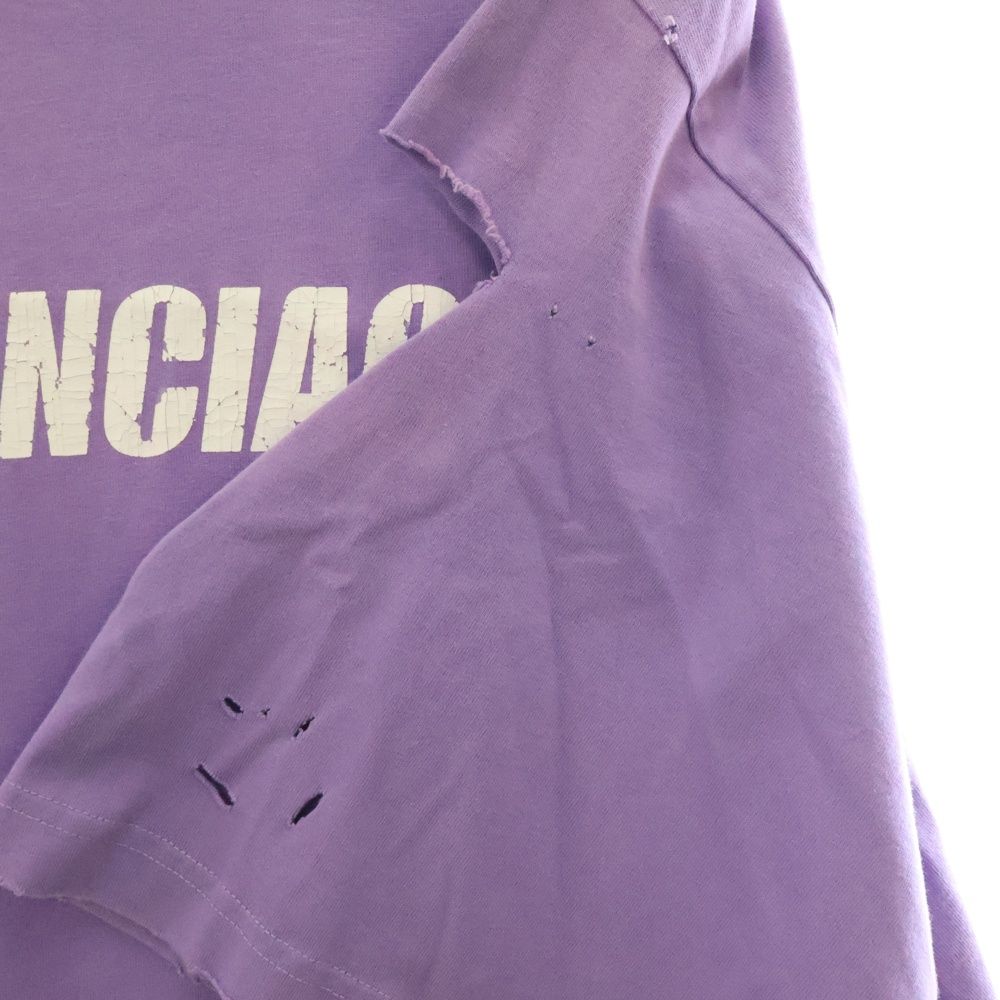 BALENCIAGA デストロイ ロゴプリント Tシャツ ダメージ パープル BALENCIAGA デストロイ ロゴプリント Tシャツ ダメージ パープル