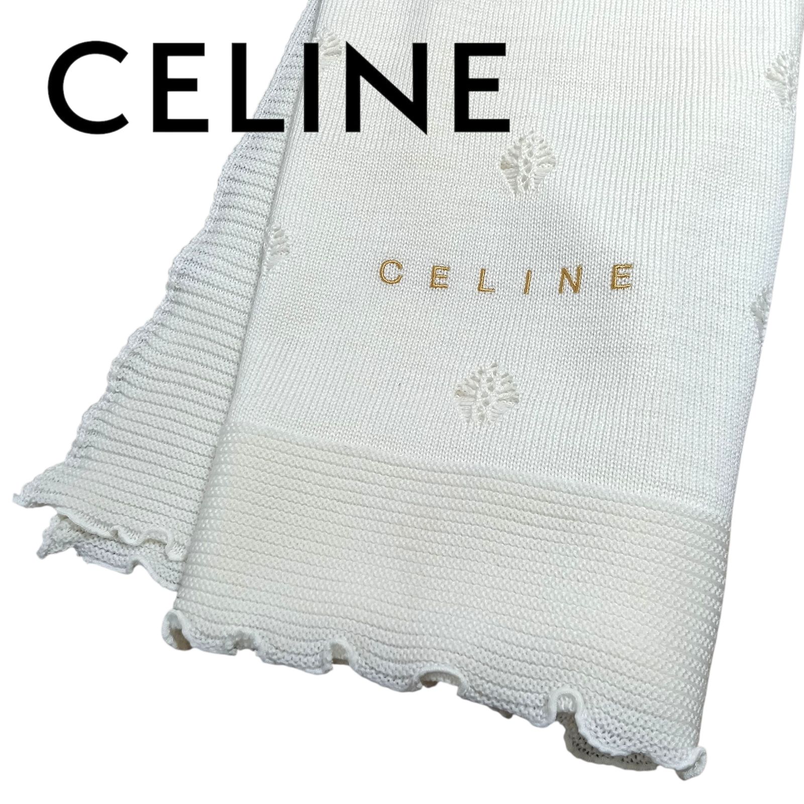セリーヌ マフラー 大判 ひざ掛け ストール ロゴ刺繍 65cm×120cm 海 靴