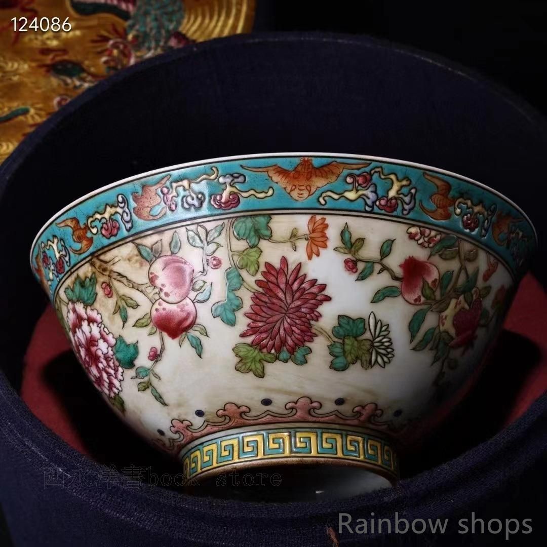 中国古美術・珍品旧蔵・純手描き·粉彩磁器ボウル·箱付・置物・食器・観賞瓶・文房具 新品未使用】中国古美術?珍品旧蔵?純手描き?粉彩磁器ボウル?箱