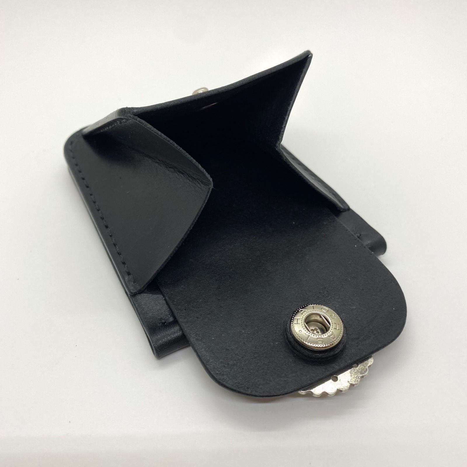 本革レザー ショート財布 マネークリップ フラワーコンチョ