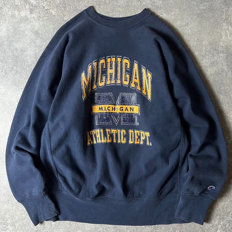 80s USA製 チャンピオン 3段 カレッジ プリント Tシャツ XL 灰