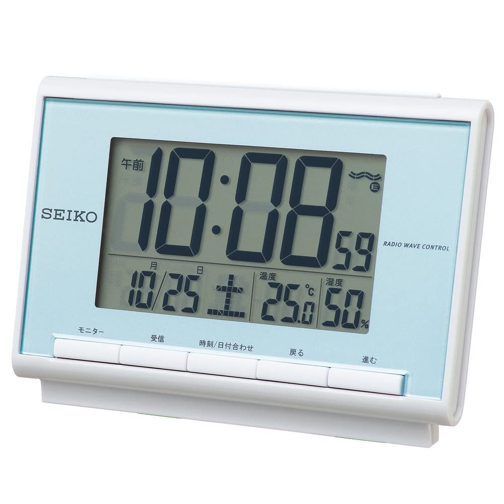 【新着商品】セイコークロック(Seiko Clock) セイコー クロック 目覚まし時計 電波 デジタル カレンダー 温度 湿度 表示 薄青 パール SQ698L SEIKO