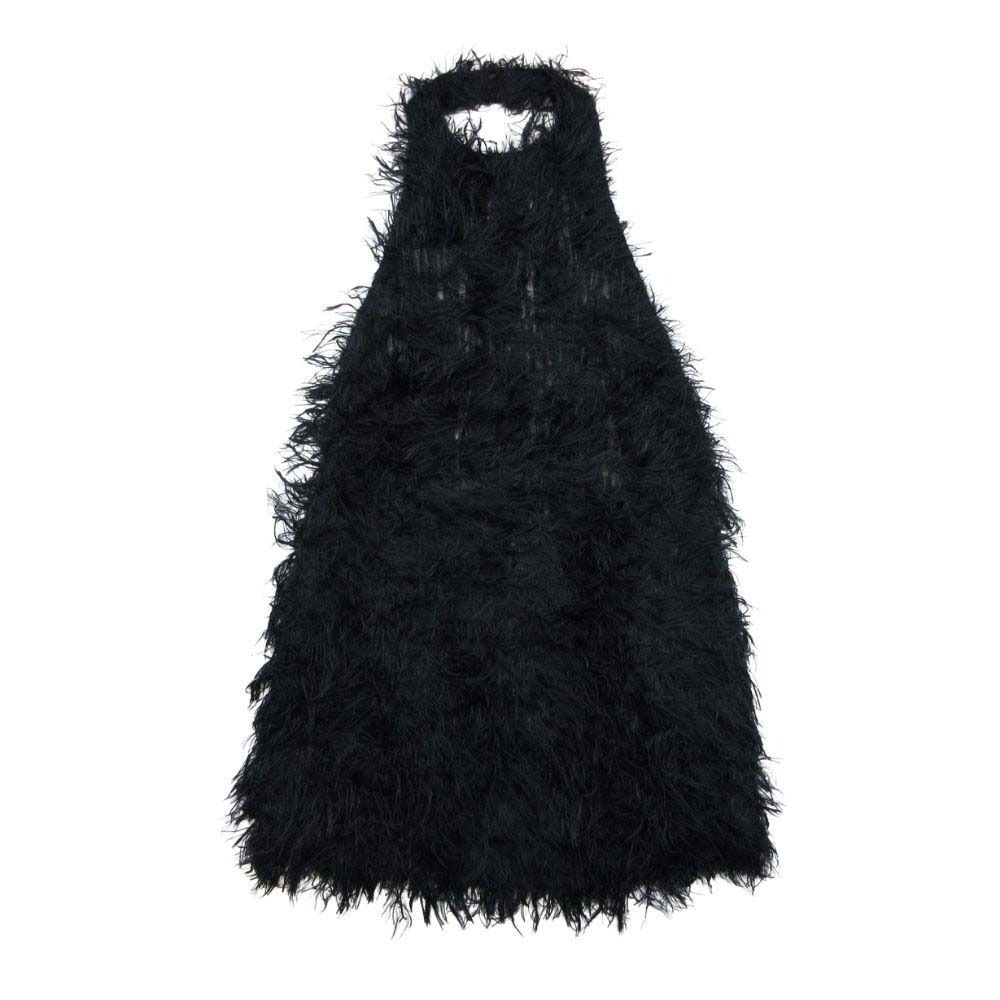 23aw DRIES VAN NOTEN ドリスヴァンノッテン フェザーヤーン シルクブレンド ホルターネック トップス 36 ブラック レディース 古着