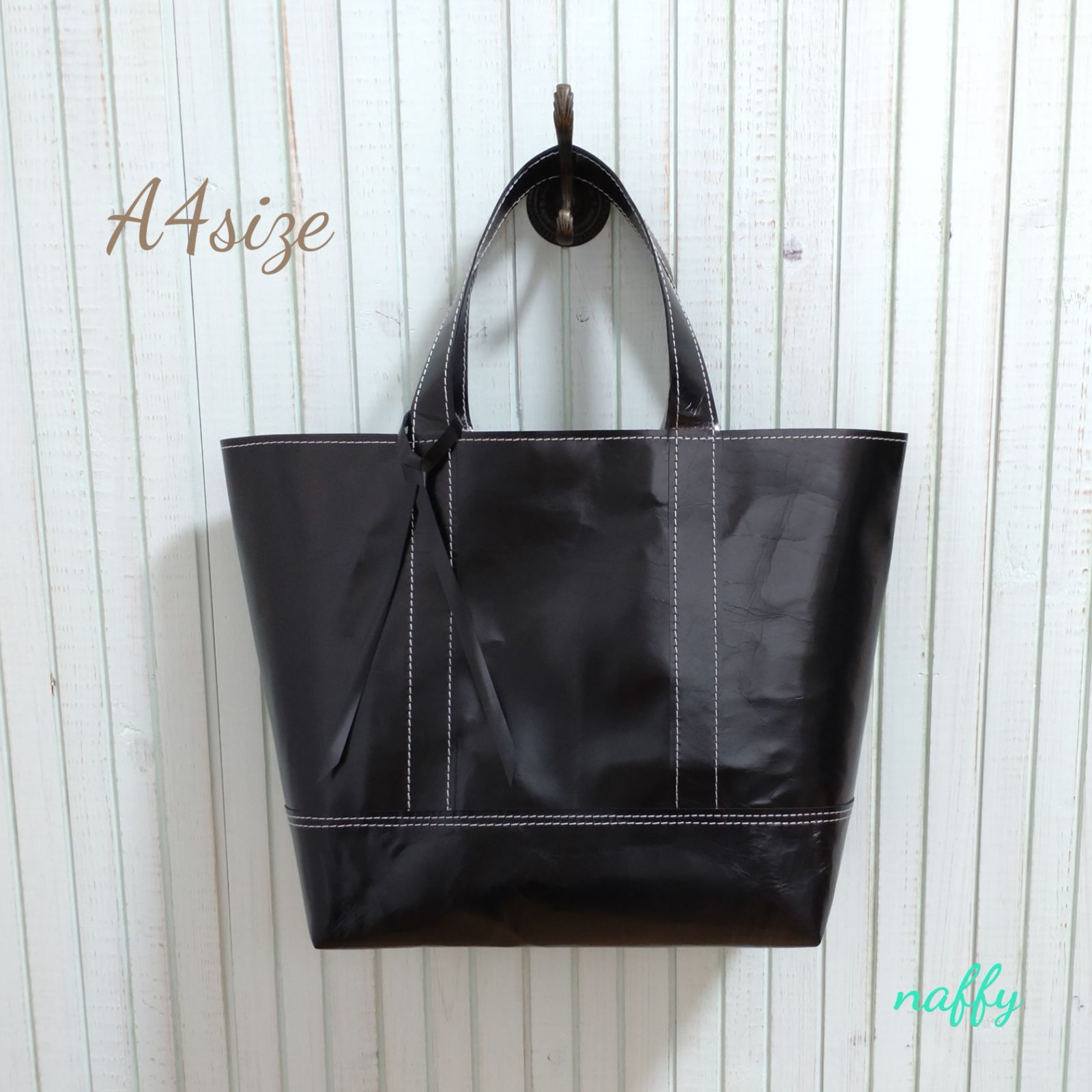 A4サイズ オールブラック☆ホースレザートートバッグ