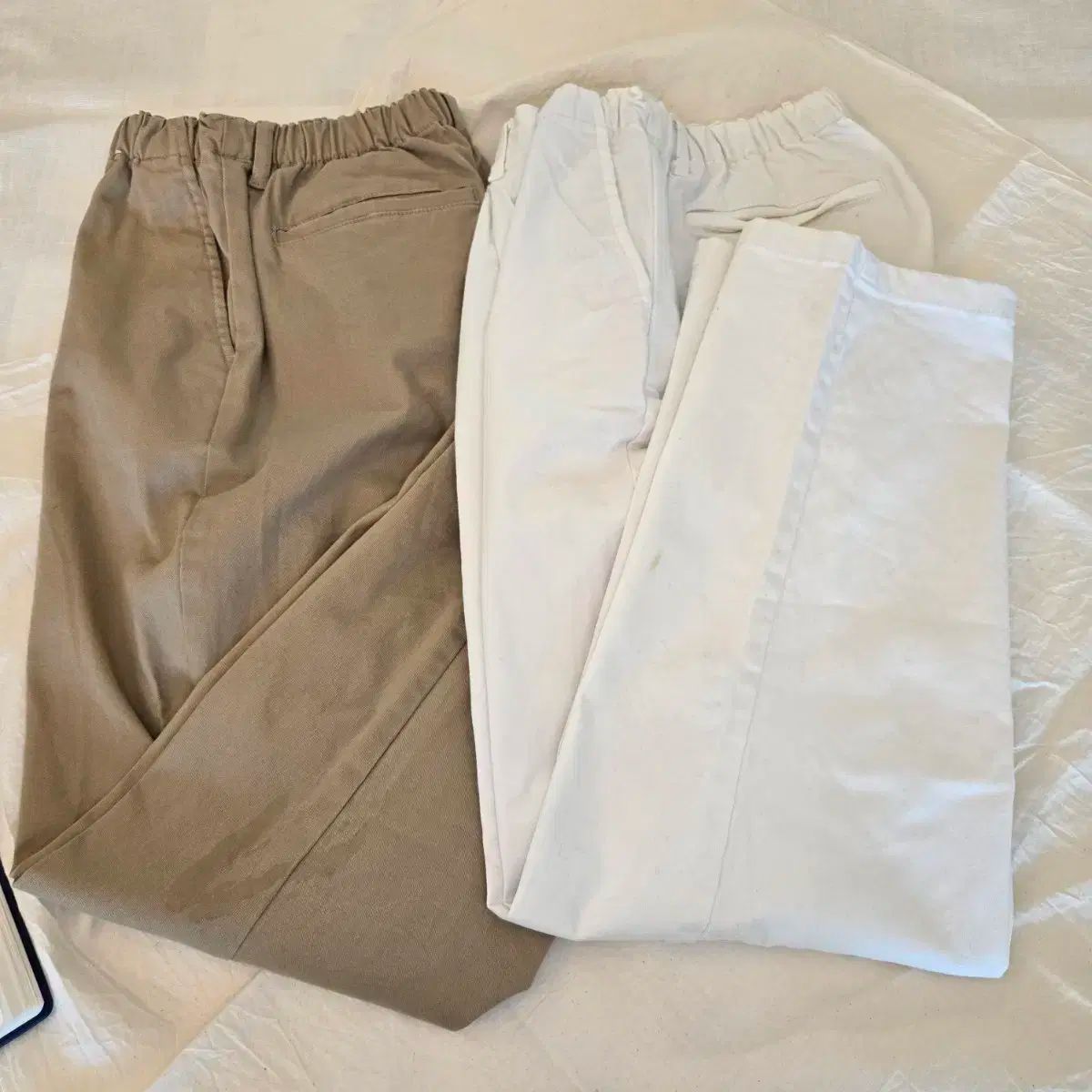超激得，セール UNIQLO(ユニクロ) バックウエストバンド 綿 ベージュ/ホワイト コットンパンツ 2 蜂 セット 160 その他