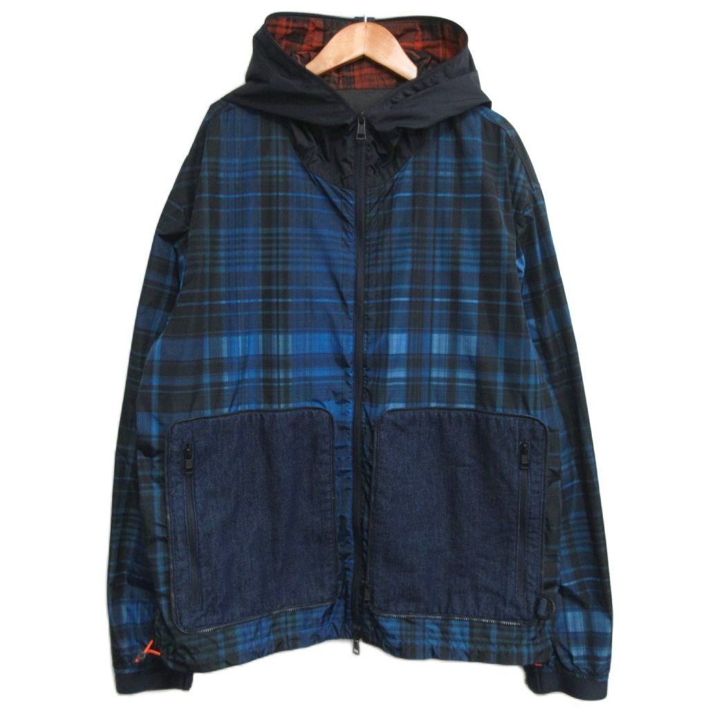 モンクレール MONCLER FAURES ナイロンパーカー ブルゾン チェック デニムドッキング 正規 青 ブルー 4 MNK2
