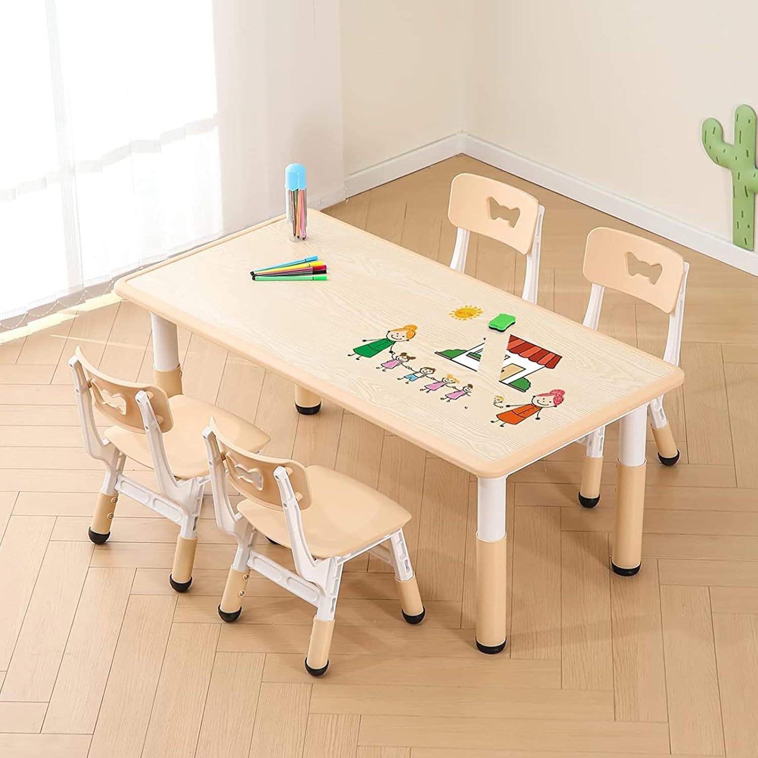 CHIIRAKU キッズテーブルと4チェアセット 子ども机と椅子4脚セット2～8