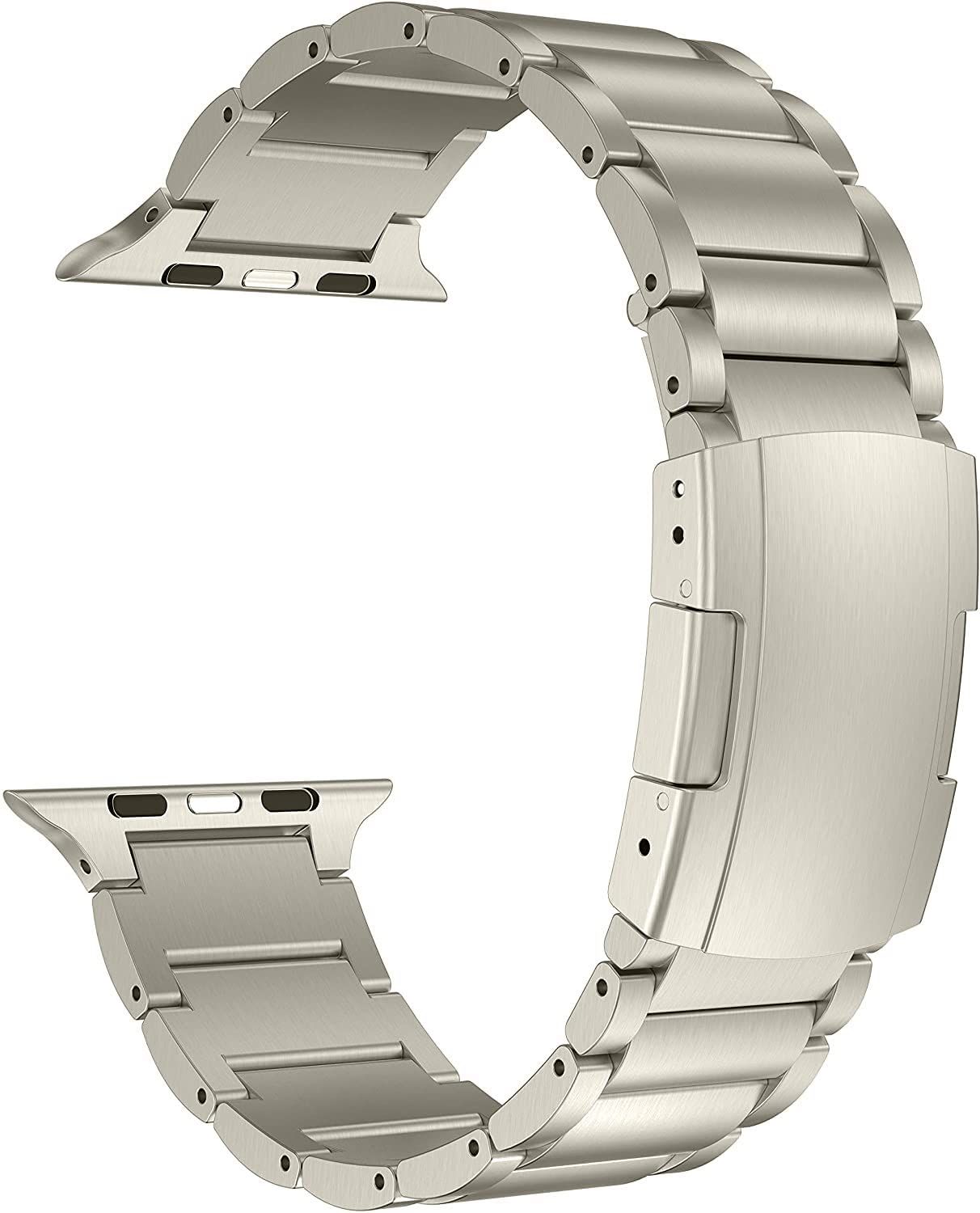 MaKTech チタンバンド、金属ベルトトータスバックル付き、Apple Watch 10/9/Ultra 2/SE/8/7[2024]に対応 (42mm/41/40mmチタン)