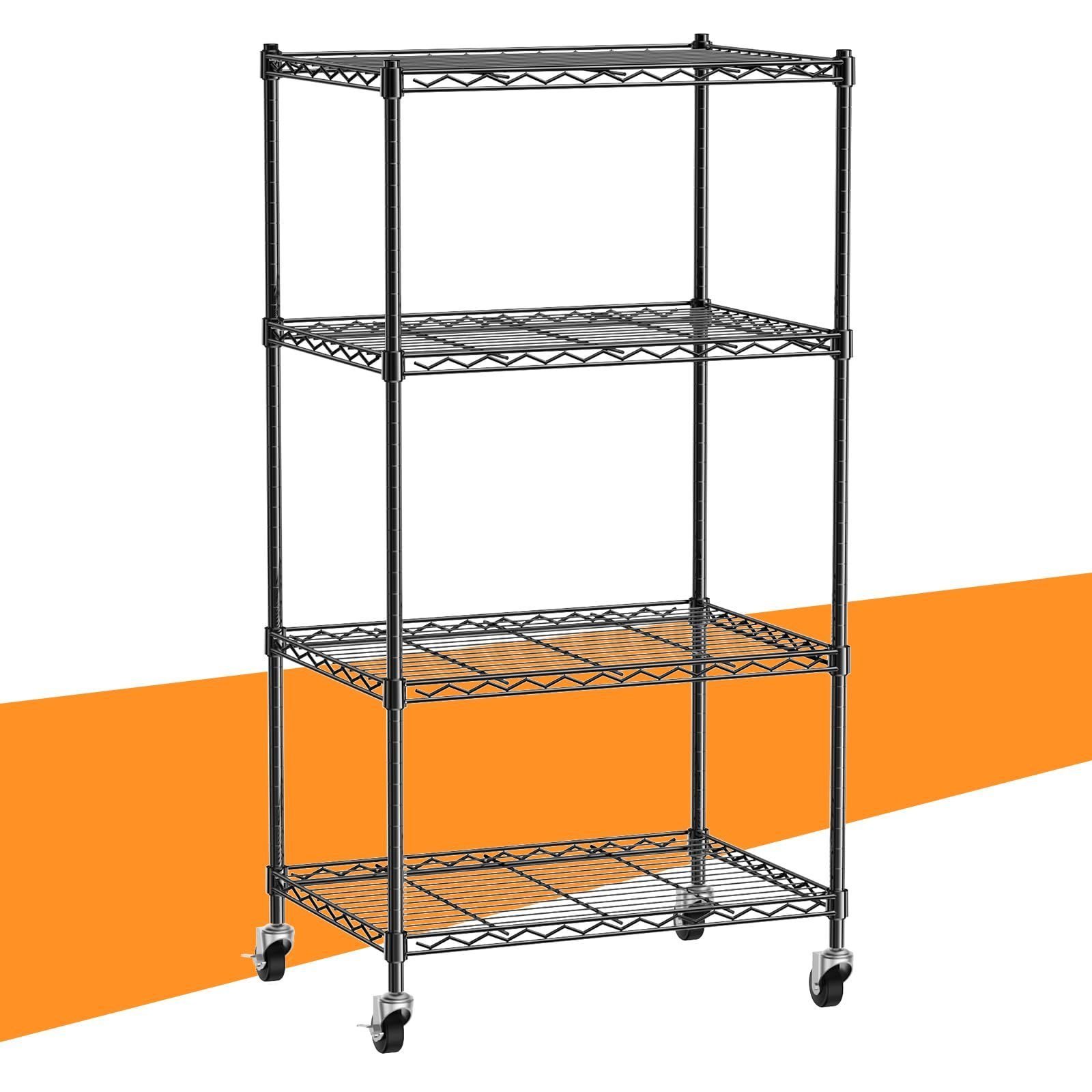 AEEZO 4段 スチールラック 幅60×奥行35×高さ125cm キャスター付き メタルラック キッチンラック 棚ラック 収納ラック 耐荷重80㎏ 高耐久ストレージシェルビング 高さ調節 防サビ加工 収納棚 メタルシェルフ スチールシェルフ サビに