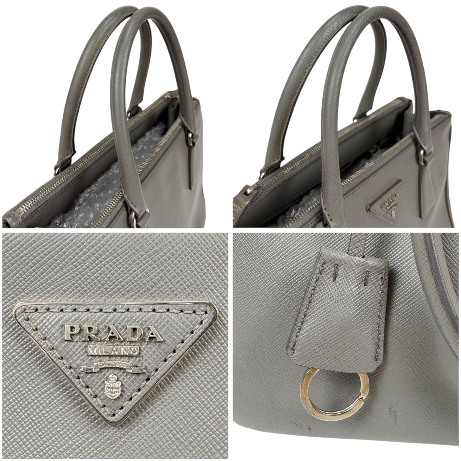 PRADA ガレリア　グレー グレー プラダ ガレリア サフィアーノレザー ミディアムバッグ