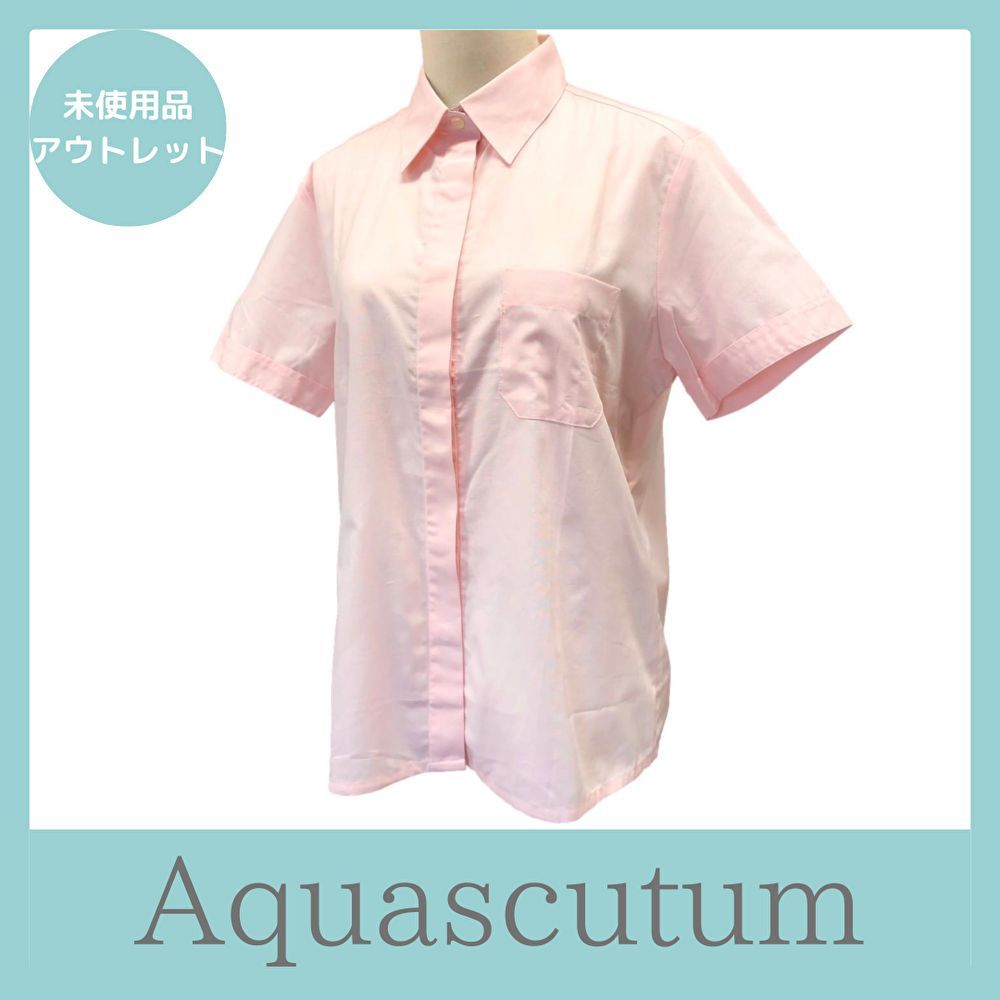 Aquascutum ブラウス シャツ 半袖 比翼ボタン L サイズ アクアスキュー