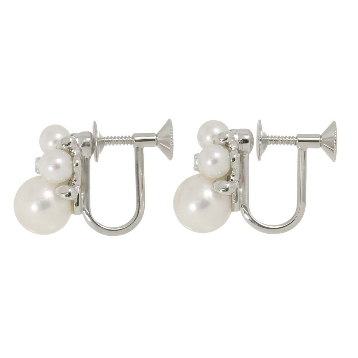 ミキモト MIKIMOTO 7.0-4.0mm ダイヤ イヤリング K18 WG ホワイトゴールド 750 パール Akoya Pearl Earrings 90289391 NICORILABO_COM