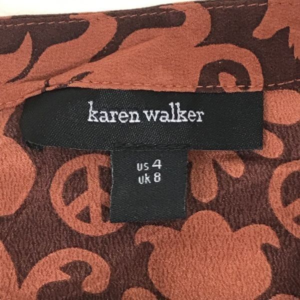 カレンウォーカー/KAREN WALKER★シルク100％/半袖ワンピース【8/M/オレンジ×ブラウン系/総柄/スカル】◆BG591 #BUZZBERG