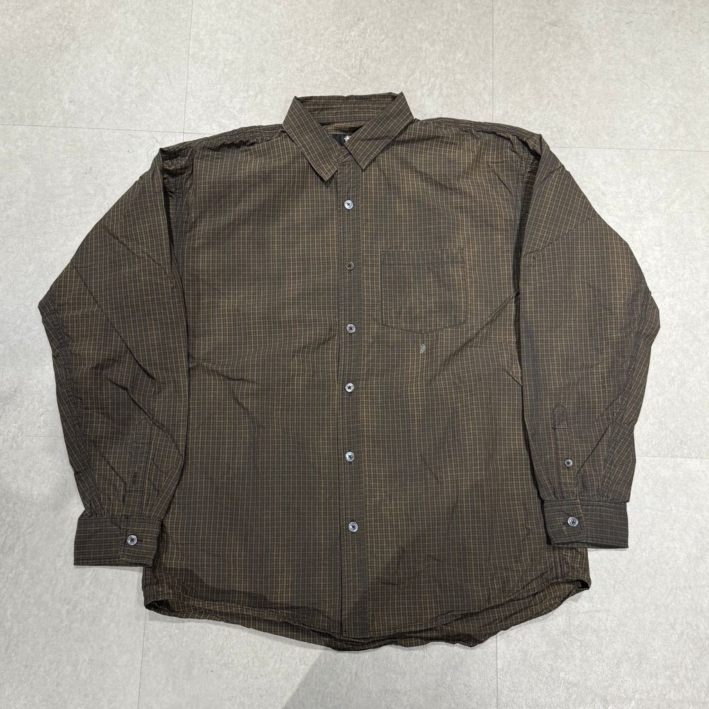 Stussy ブラウン ロゴパターン 長袖シャツ stussy ステューシー 24AW Classic L/S Shirt Sprayed 長袖