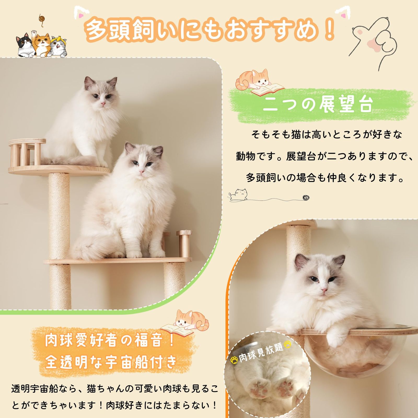 ☆数量限定☆】BTM キャットタワー 猫タワー ネコタワー 多頭飼い 高さ161cm 宇宙船 ハウス クッション付き ハンモック 爪とぎポール  据え置き型 ネコ タワー 組立簡単 おしゃれ タワー 天然木製 可愛い 子猫 大型猫 - メルカリ