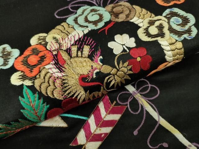 平和屋本店□極上 アンティーク 大正ロマン 九寸名古屋帯 総手刺繍 龍  