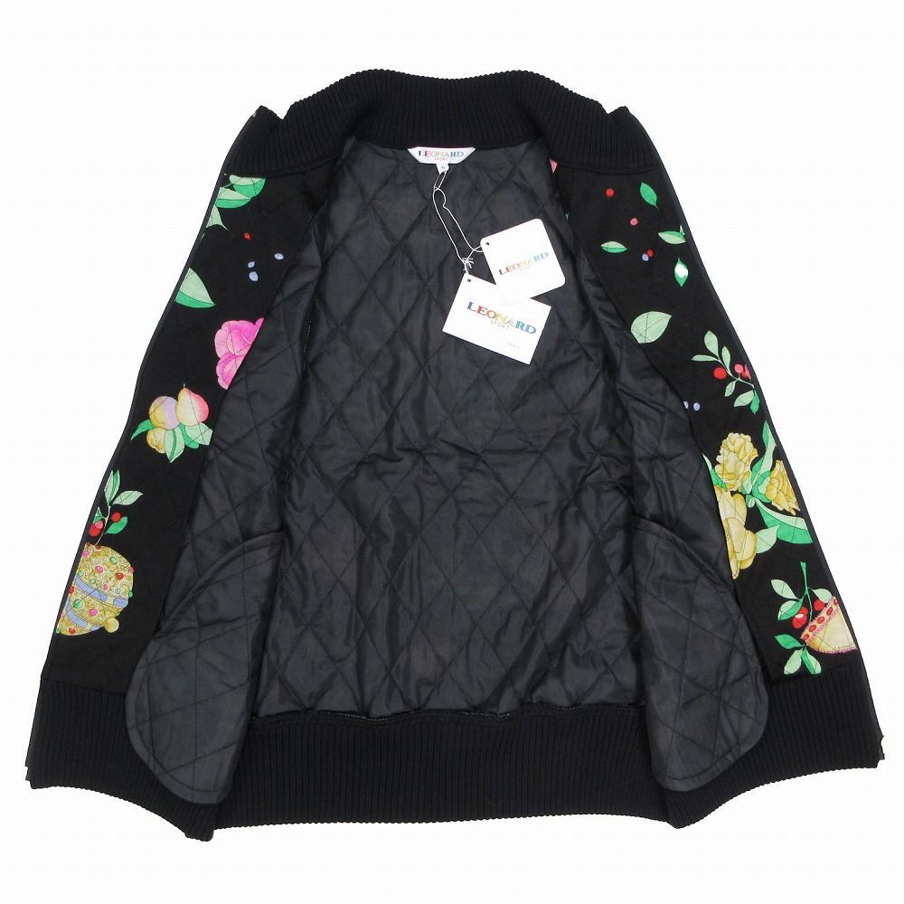 レオナール LEONARD  FLOWER キルティング ベスト ジップアップ 総柄 ウール ジレ L ブラック ur24 【中古】 レオナール LEONARD ROYAL FLOWER キルティング ベスト ジップ