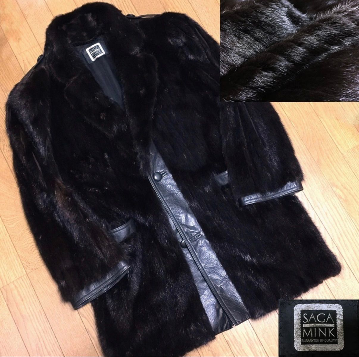 SAGA MINK サガミンク チェスターコート ミンク レザー切り替え サイズL