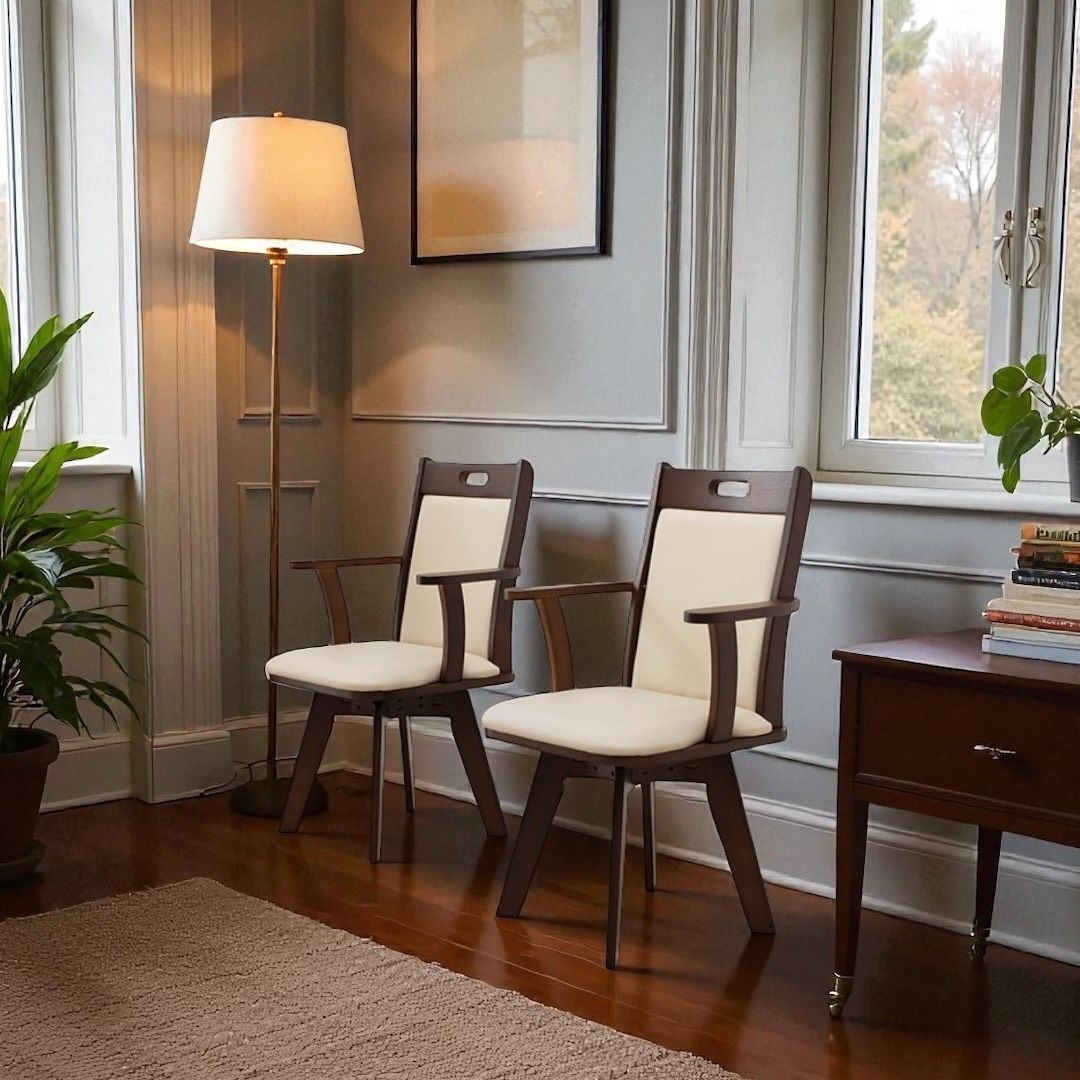 天然木ダイニングチェア 肘掛け付き