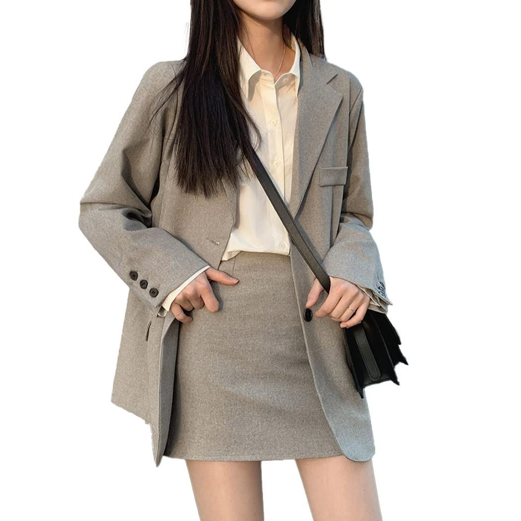 Size S_Color グレージュ DAYCLOSET スーツ レディース テーラードジャケット スカート セットアップ オーバーサイズ 薄手 春秋 tops1599 S グレージュ