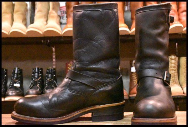 中古70s～80s CHIPPEWA プリント黒タグ ショートエンジニアブーツ 