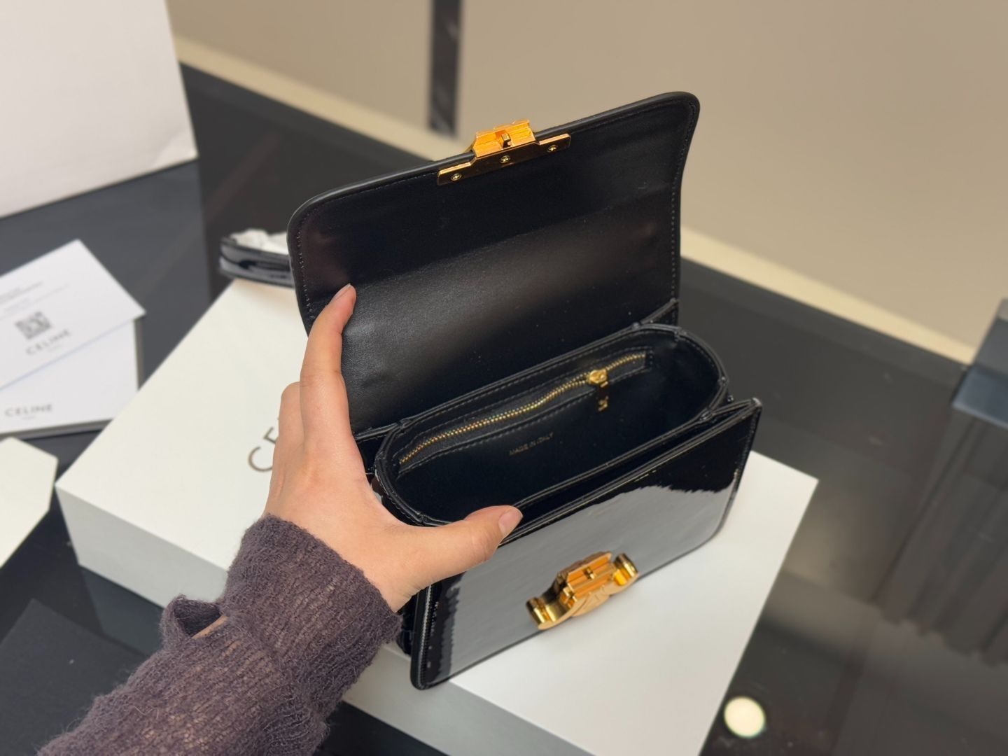 CELINE★ミニ トリオンフ ラミネート リザードレザー★すぐ届く Celine] トリオンフ ミニバッグ - 専用ボックス付き | セリーヌ