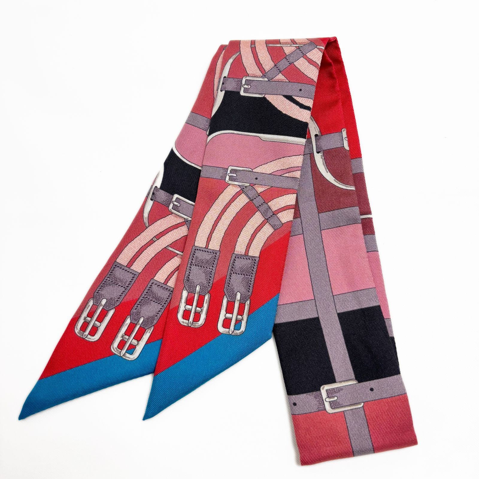 HERMES エルメス ツイリー ベルト柄 スカーフ 赤 エルメスツイリー ベルト柄 赤系 レディース スカーフ HERMES – 銀蔵