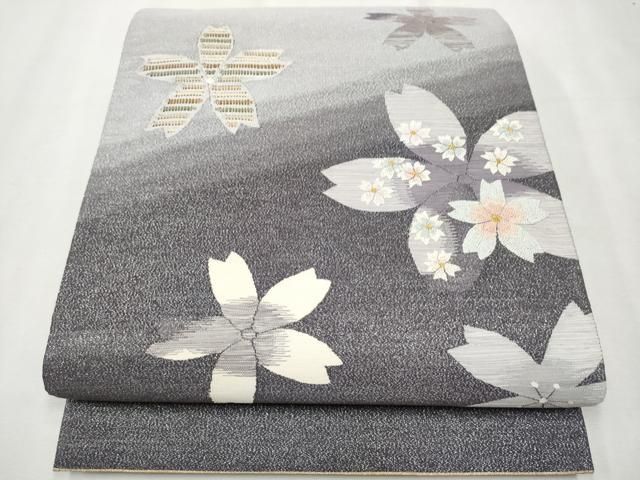 平和屋着物○中国三大刺繍 相良刺繍 太鼓柄袋帯 綴れ 舞桜文 金