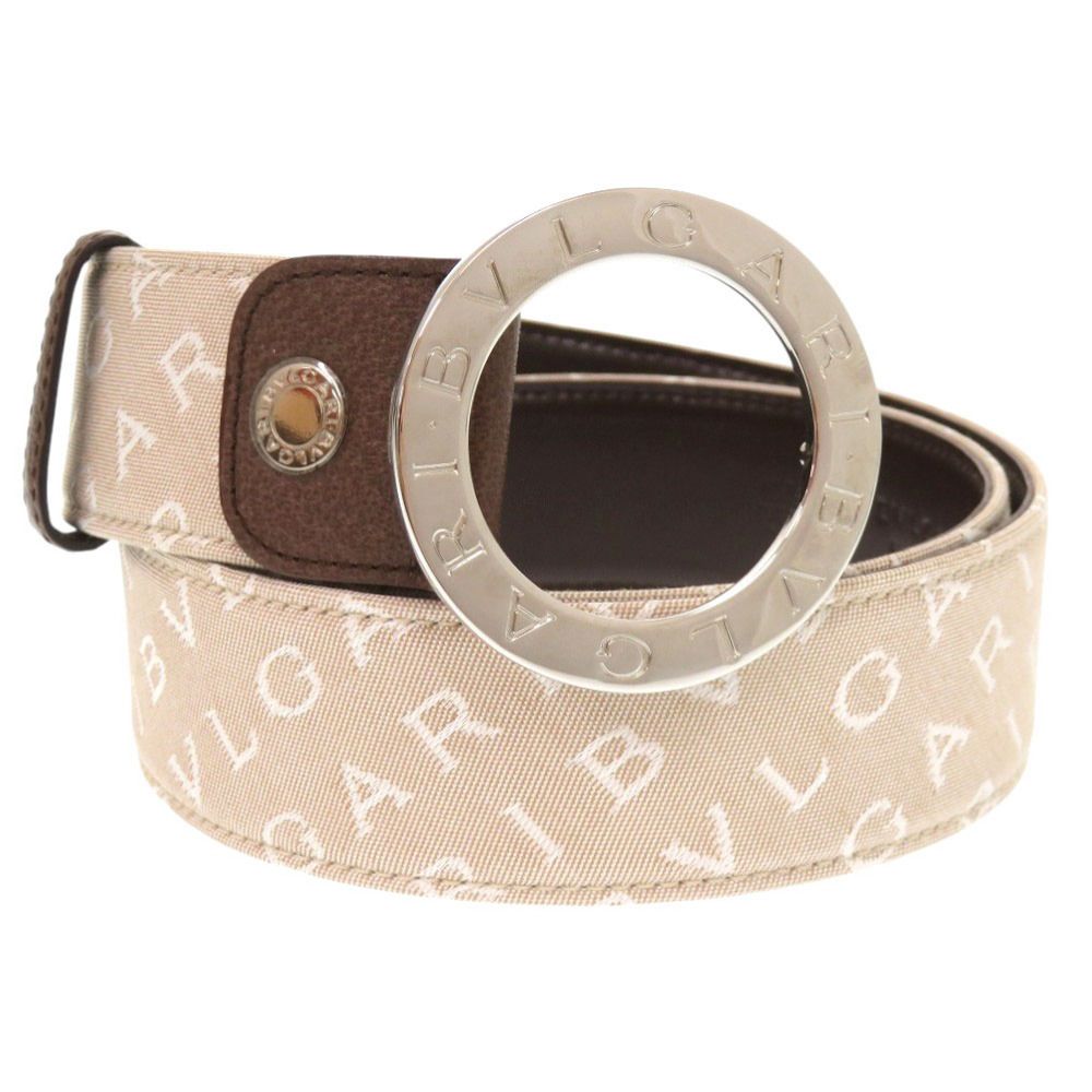 ブルガリ ロゴマニア ブルガリブルガリ キャンバス レザー ベージュ ブラウン ベルト 0469 BVLGARI