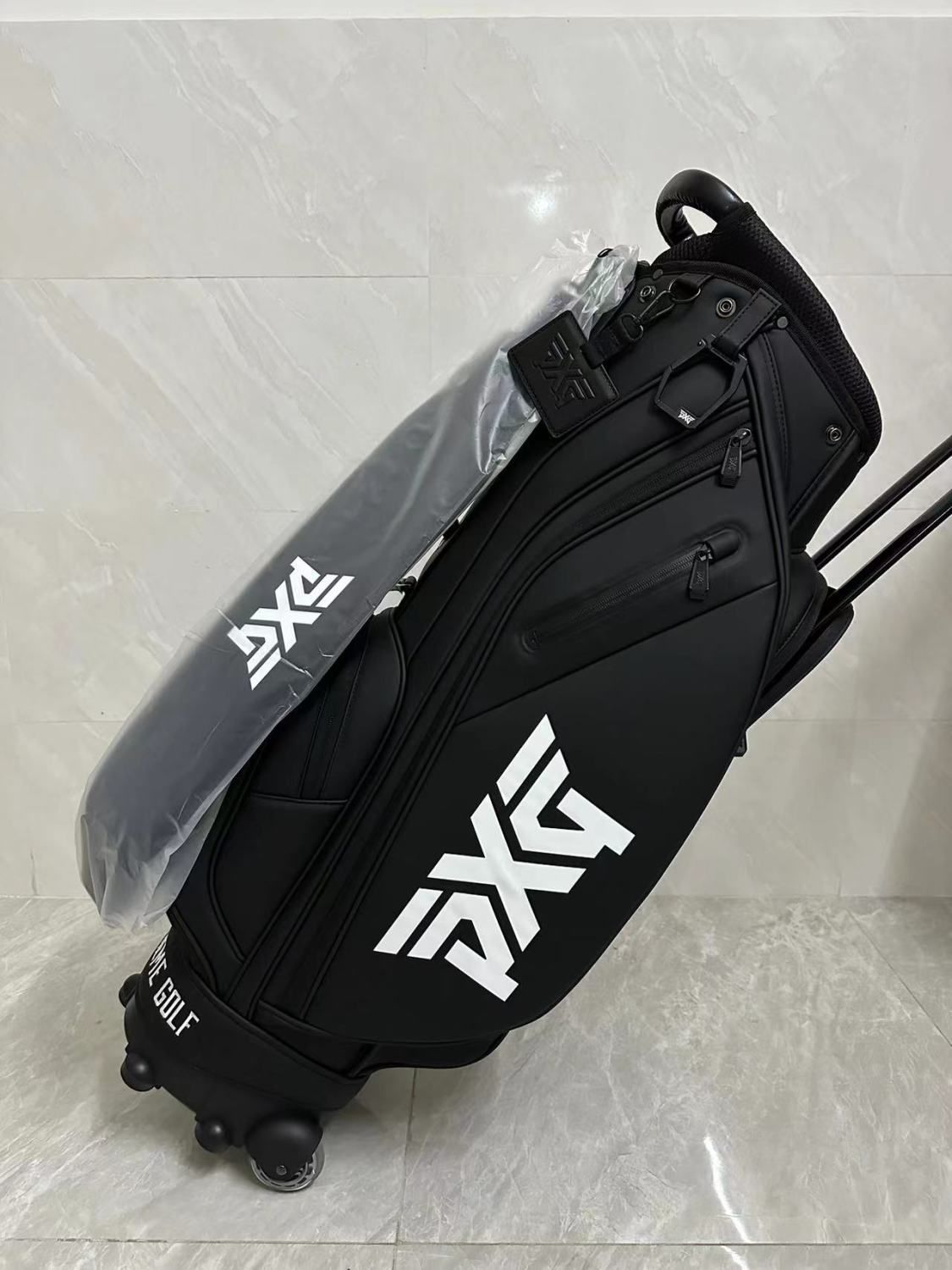 PXG キャディバッグ ホワイト・ブラックゴルフバッグ キャスター付き PXG キャディバッグ ゴルフバッグ キャスター型 ブラック ホワイト PXG
