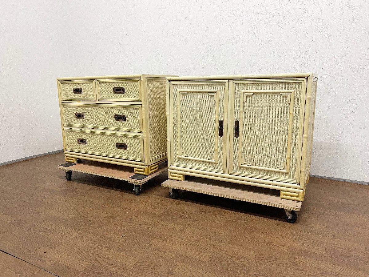 Drexel ドレクセル キャプティバ サイドチェスト 2点セット 収納 引き出し フェイクバンブー ヴィンテージ 家具 インテリア (貝1071)