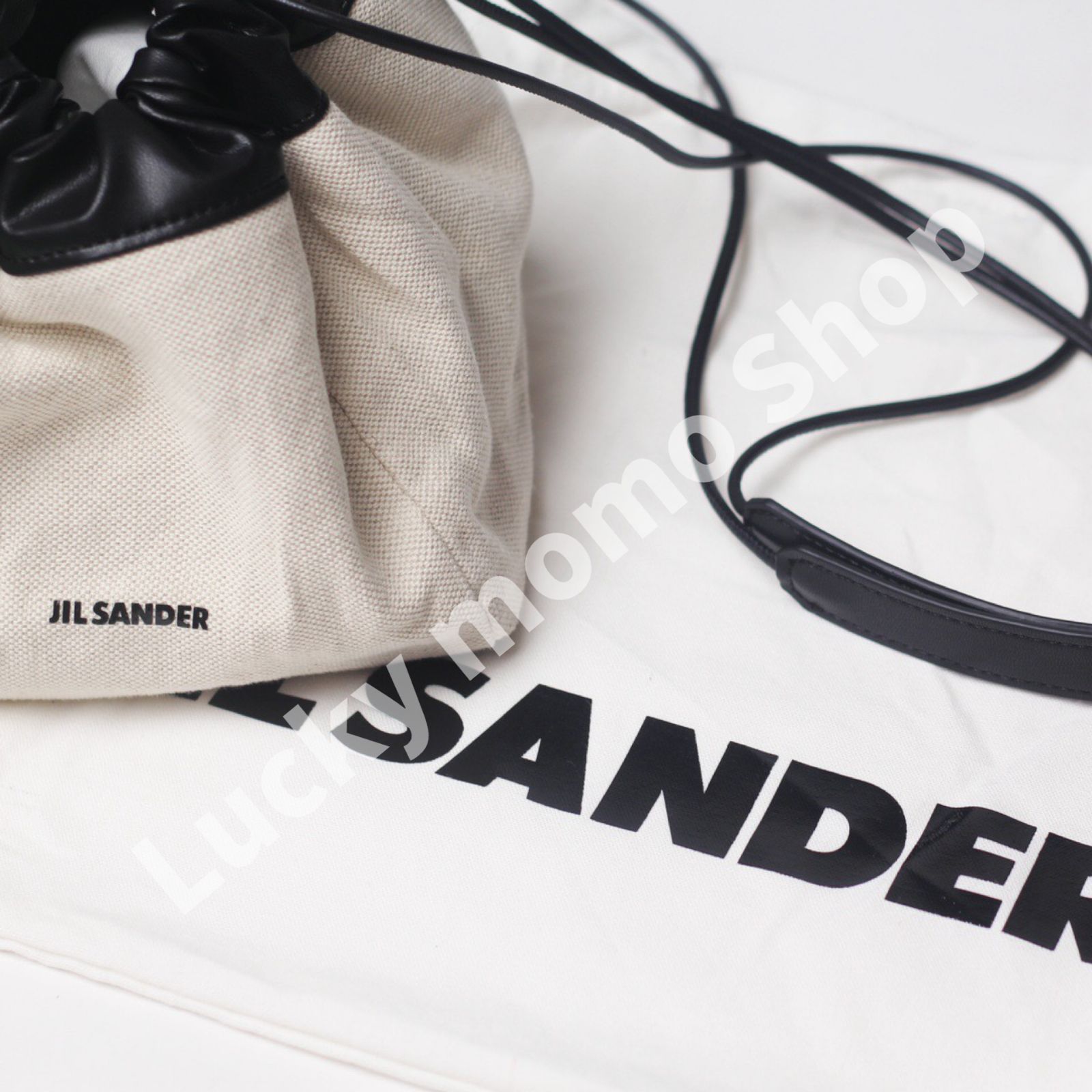 大人気 新品 JIL SANDER DRAWSTRING CROSSBODY BAG ジルサンダー ファッション レディース バッグ スモール ショルダーバッグ ドローストリングバッグ 斜め掛けショルダーバッグ ナチュラル×ブラック 2way