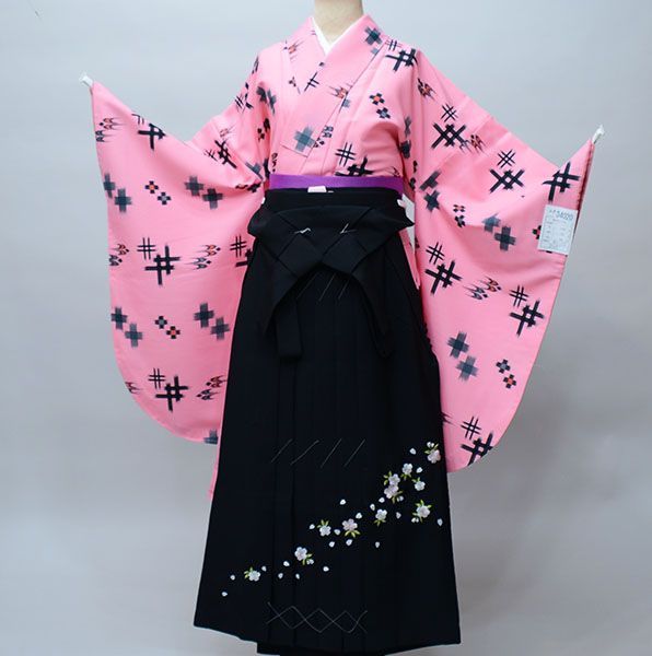 二尺袖 着物 袴フルセット 百花斉放 ピンク地 袴変更可能 着物丈は 