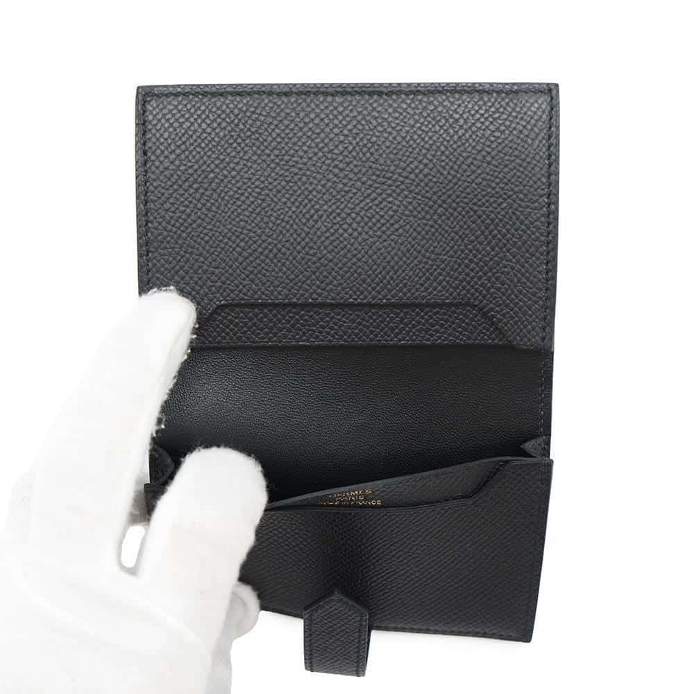 エルメス カードケース ベアン ミニ ブラック/ゴールド金具 エプソン W  