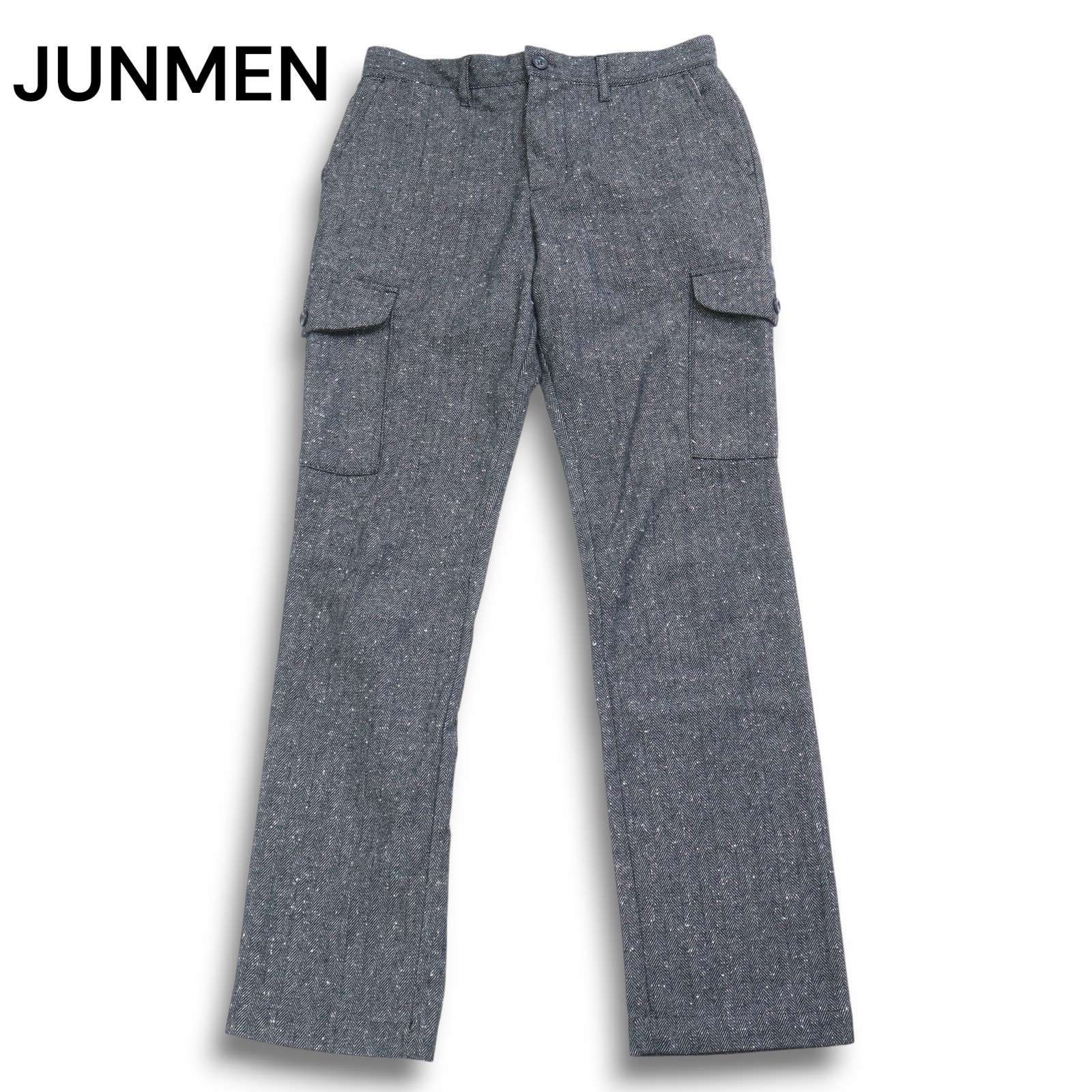 JUNMEN ジュンメン 秋冬 ウール混 ニット ヘリンボーン カーゴ スラックス パンツ Sz.M メンズ