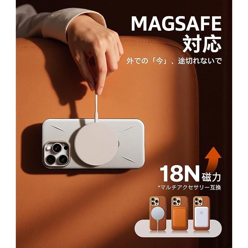  新感覚レザー スキンタッチ TORRAS iPhone 16 Pro Max 用 ケース 革 ゼンマイ式スタンド 縦横両対応 リング マグネット搭載 MagSafe対応 ワイヤレス充電対応 米軍規格耐衝撃 指紋防止 黄変防止 6 9インチ Ostand Q 3 カメラケース カメラアクセサリー