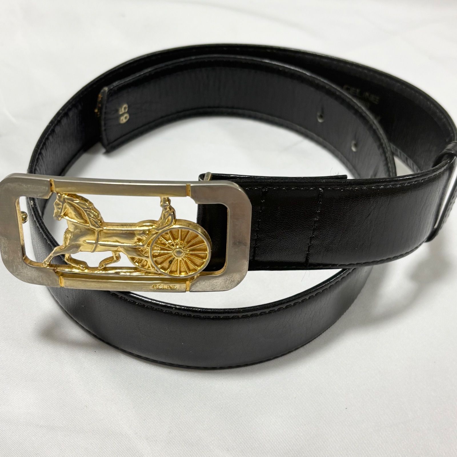 送料無料】CELINE/セリーヌ/ベルト/ブラック×ゴールド金具/馬車
